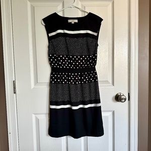 LOFT Sleevless, Elastic Waist Pullover, Black / White Pattern Dress - XXS